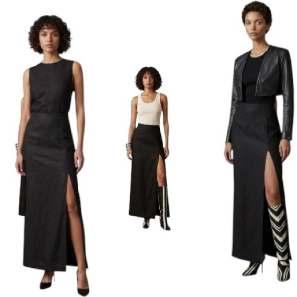 Powerline Canada Black Linen Maxi Skirt High Waist Sexy Slit Minimalist Luxury - Picture 14 of 14